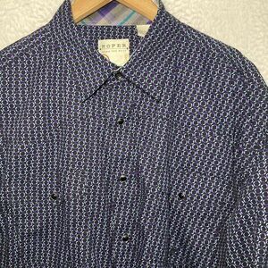 Roper Shirt Mens L Long Sleeve Pearl Snap Geometric Cowboy Western Rancher Rodeo